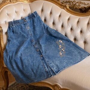 Vintage Acid Wash Denim Jean Embroidered Blue Skirt Carolina Bay Plus 1X